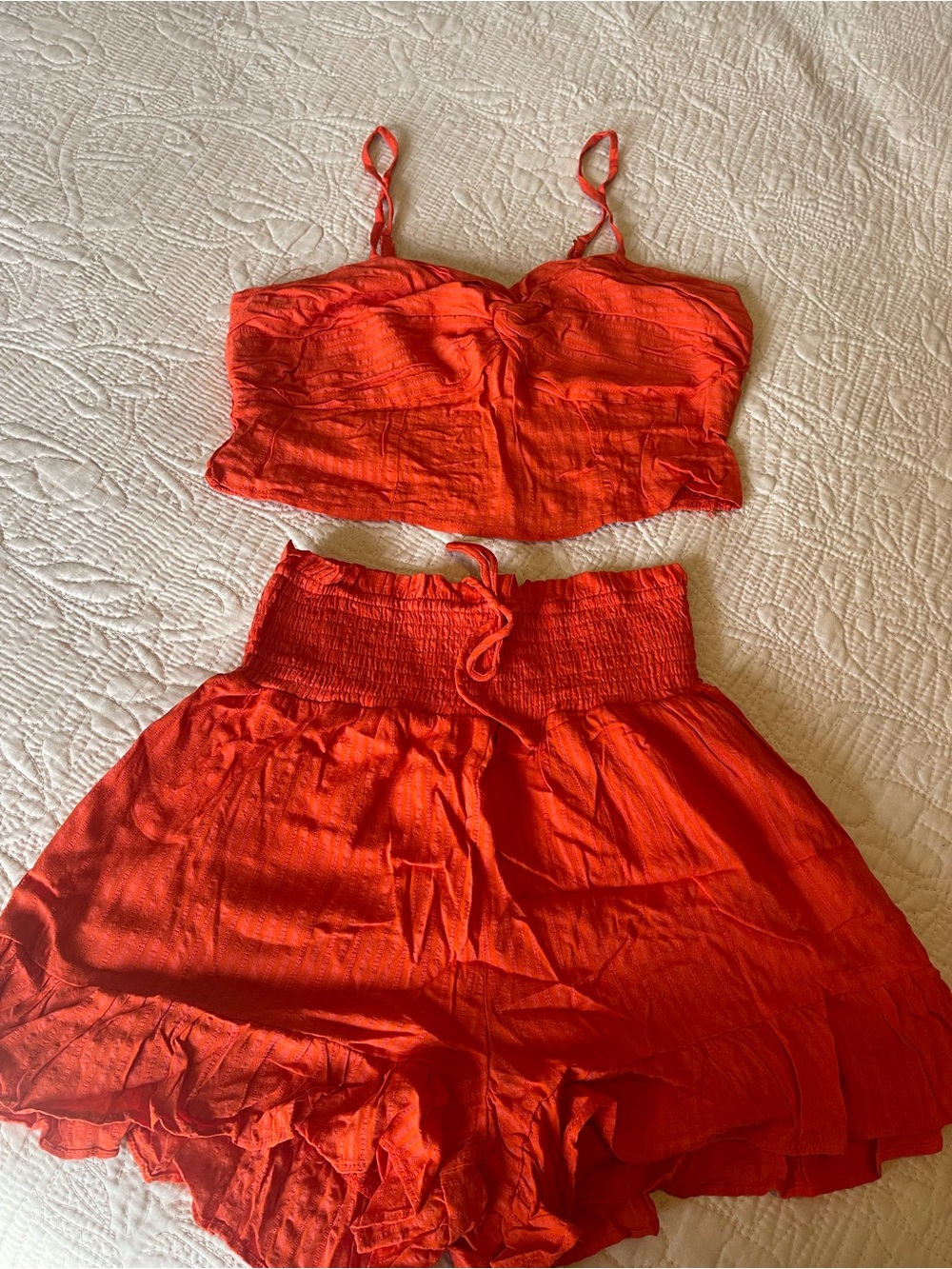 Two-Piece Orange Crop Top & Short Set